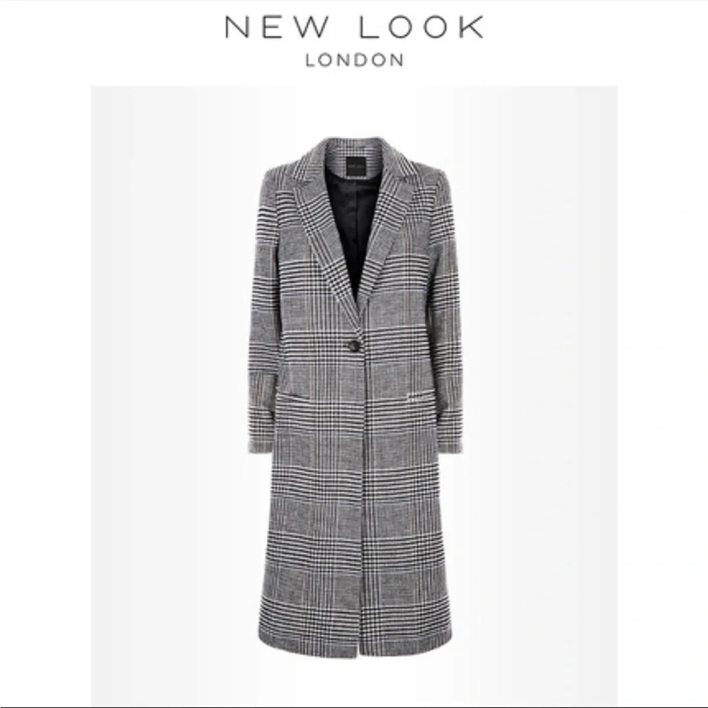 NWT New Look Women's Gray Plaid Coat - Picture 3 of 5